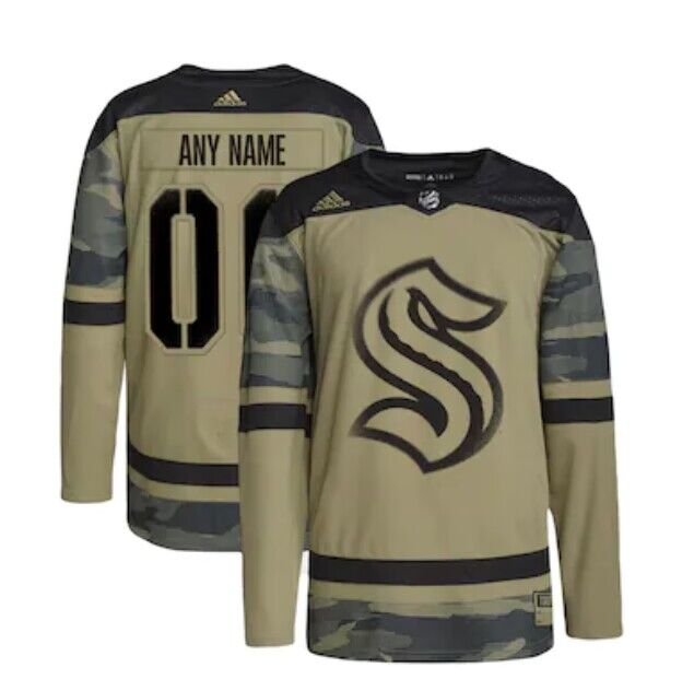 Men's Seattle Kraken Custom Olive Salute To Service Stitched Jersey Men's Seattle Kraken Custom Olive Salute To Service Stitched Jersey